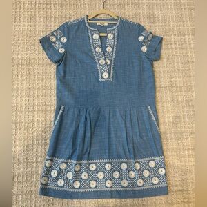 Madewell Blue Embroidered Short Sleeve Dress